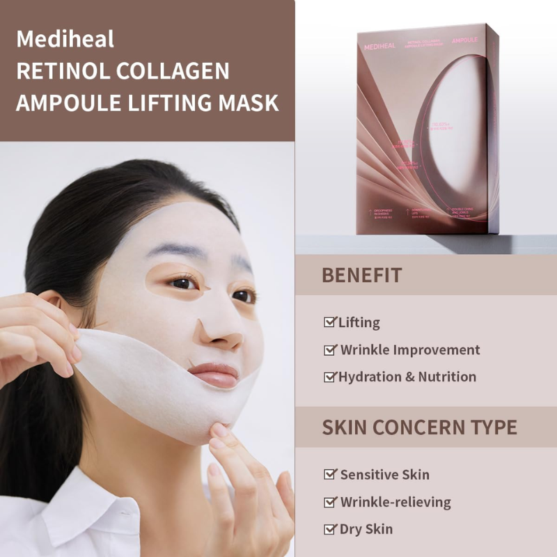 Retinol Collagen Ampoule Lifting Mask Mediheal France kbeauty