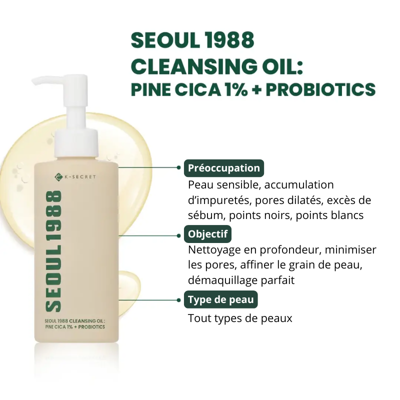Seoul 1988 Cleansing Oil : Pine Cica 1% + Probiotics KSECRET France