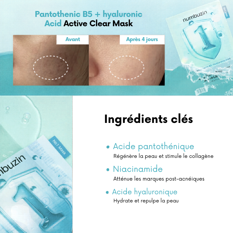 Pantothenic B5 + hyaluronic Acid Active Clear Mask Numbuzin France