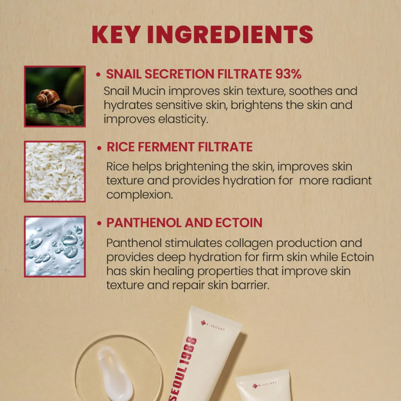 Seoul 1988 Cream : Snail Mucin 93% + Rice KSECRET France