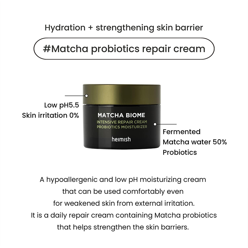 Heimish Matcha Biome Intensive Repair Cream Probiotics Moisturizer France kbeauty